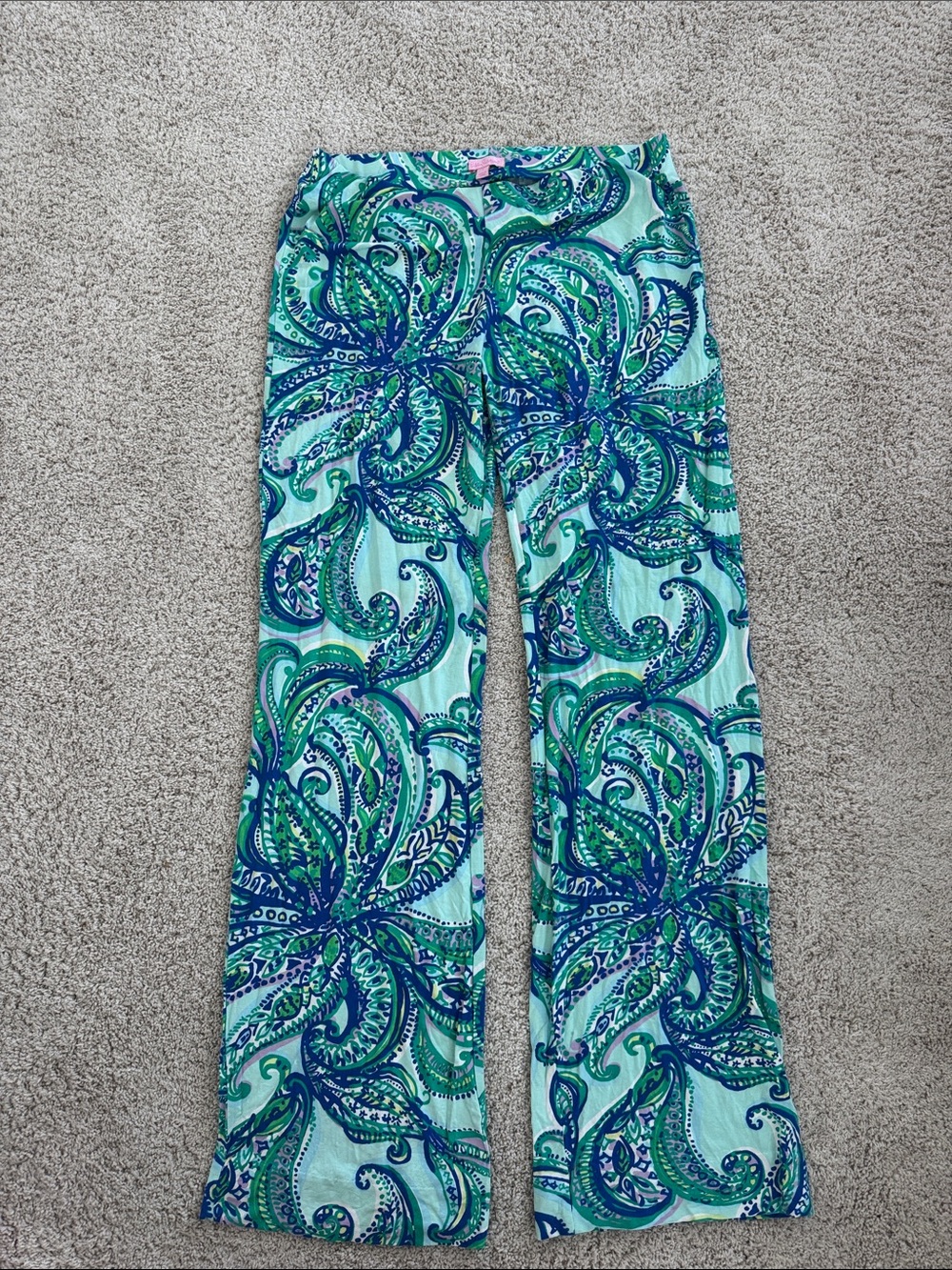 Lilly Pulitzer Green Blue Paisley Wide-Leg Pants